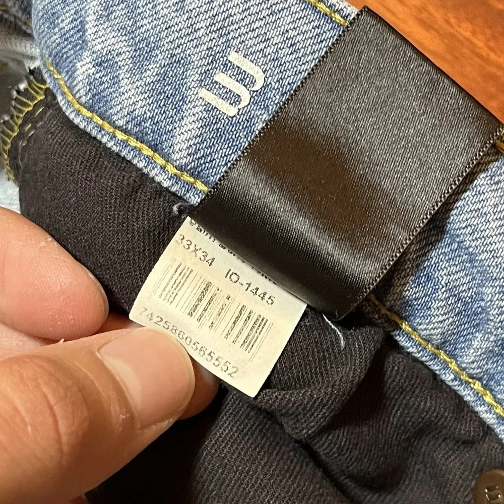 Mott & Bow Jeans Mens 33x34 TRUE TO SIZE Blue Light Wash Slim Stretch Grunge